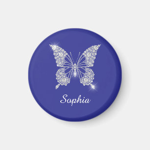 Weiße Diamant-Schmetterling, Schriftname, Tiefblau Magnet
