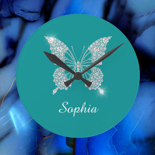 Weiße Diamant-Schmetterling, Schriftname, Tiefes T Runde Wanduhr