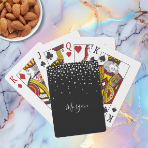 Weiße Diamanten auf Schwarz, weißer Schriftname Spielkarten