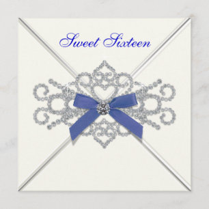 Weiße Diamanten Navy Blau Sweet 16 Geburtstagsfeie Einladung