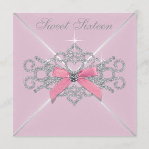 Weiße Diamanten Pink Sweet 16 Geburtstagsfeier Einladung
