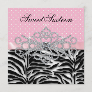 Weiße Diamanten Pink Zebra Sweet Sixteen Geburtsta Einladung