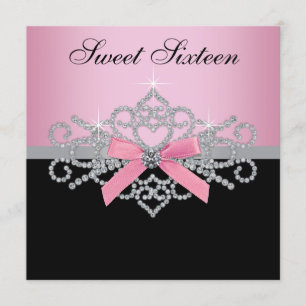 Weiße Diamanten Rosa Schwarze Sweet 16 Geburtstags Einladung