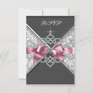 Weiße Diamanten Rosa Schwarze Sweet 16 Geburtstags RSVP Karte