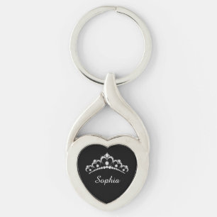 Weiße Diamantkrone, DIY-Schriftname, Schwarz Schlüsselanhänger