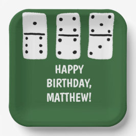 Weiße Dominosteine mit schwarzen Punkten auf Grün Pappteller