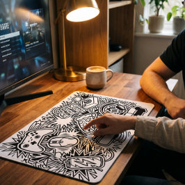 Weiße Doodle-Gaming-Icons Mousepad