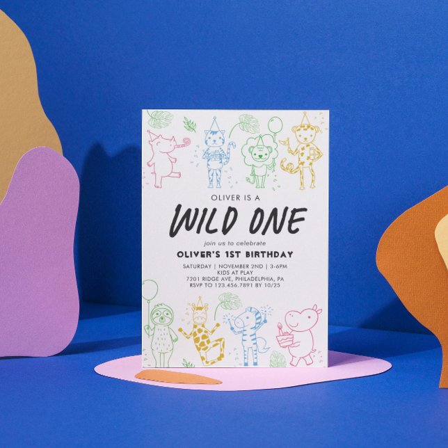 Weiße Doodle Party 1. Geburtstag Einladung (Von Creator hochgeladen)