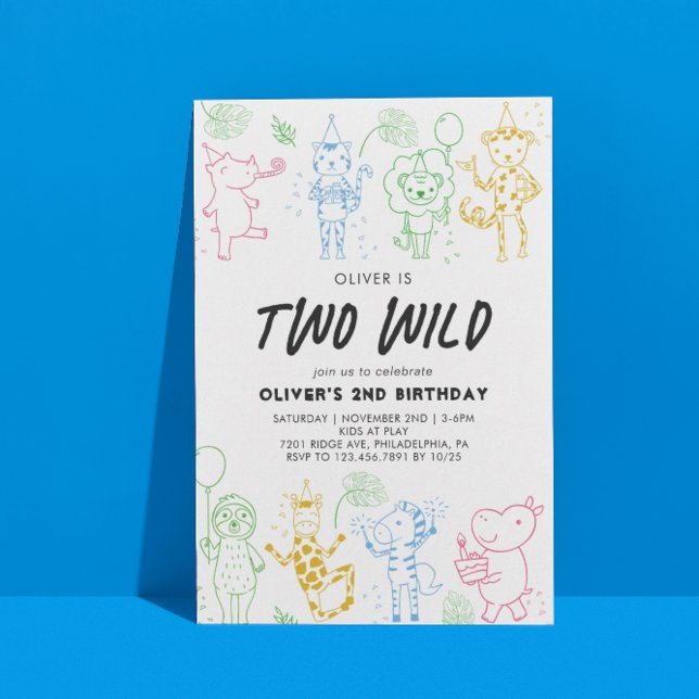 Weiße Doodle-Party 2. Geburtstag Einladung (Von Creator hochgeladen)