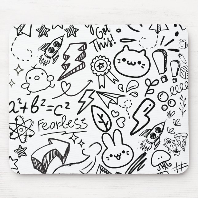 Weiße Doodles Mousepad (Vorne)