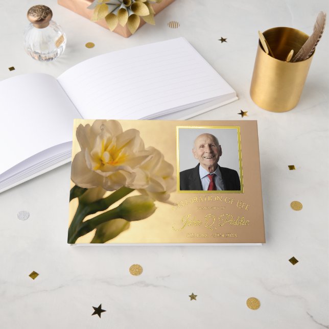 Weiße Doppel-Feier zum Gedenken an das Leben Gästebuch (Vorderseite Offen)