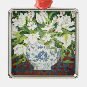 Weiße doppelte Tulpen und Alstroemerias 2013 Silbernes Ornament