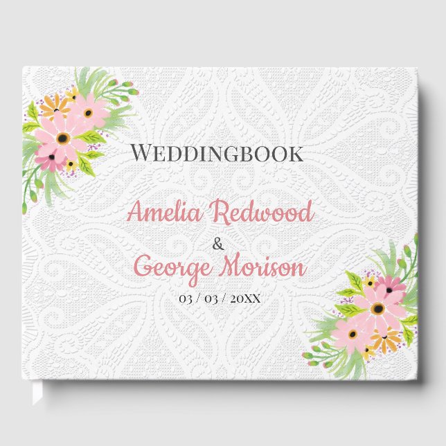 Weiße Dosierung und Blume Gästebuch (Vorderseite)