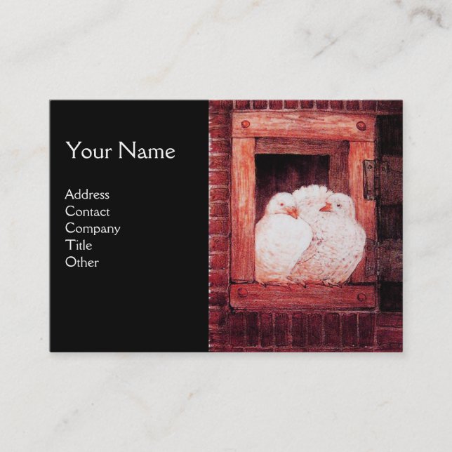 WEISSE DOVEN AM FENSTER, monogramm rotes braunes S Visitenkarte (Vorderseite)