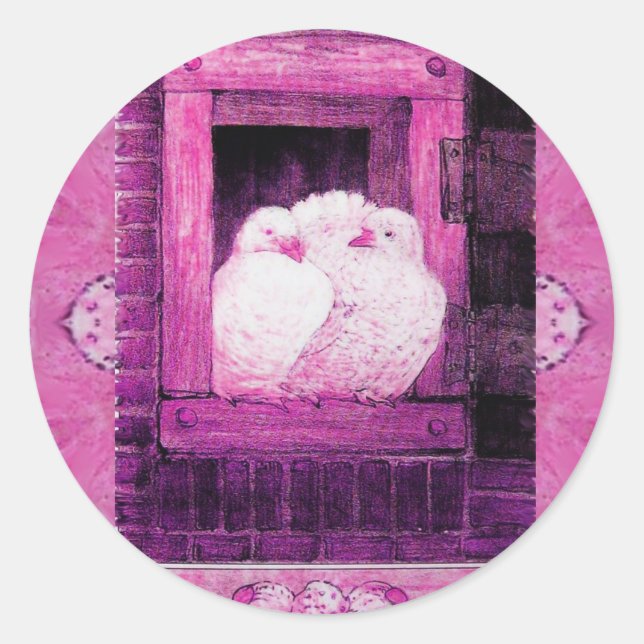 WEISSE DOVEN AM FENSTER Schwarzweiß Runder Aufkleber (Vorderseite)