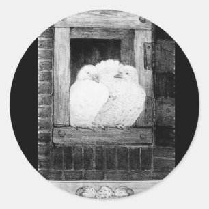 WEISSE DOVEN AM FENSTER Schwarzweiß Runder Aufkleber