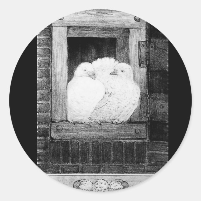 WEISSE DOVEN AM FENSTER Schwarzweiß Runder Aufkleber (Vorderseite)