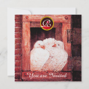 WEISSE DOVEN AM ROTEN FENSTER GEM WEDDING MONOGRAM EINLADUNG