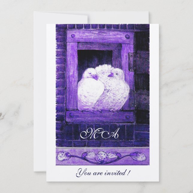 WEISSE DOVEN AUF DEM FENSTER, Champagner Einladung (Vorderseite)