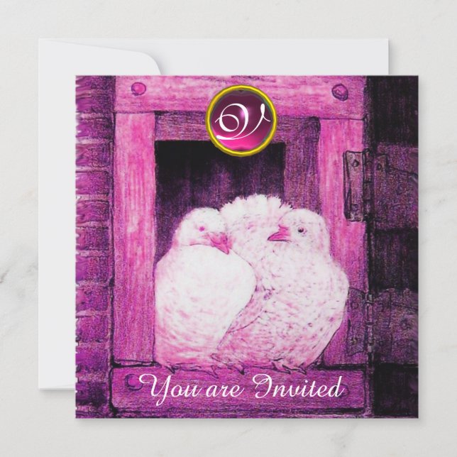 WEISSE DOVEN IM FENSTER PINK,WEDING GEM MONOGRAM EINLADUNG (Vorderseite)