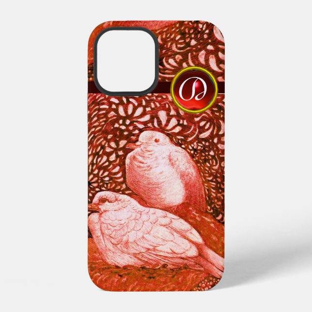 WEISSE DOVEN IM ROTEN RUBY-MONOGRAM iPhone HÜLLE (Rückseite)