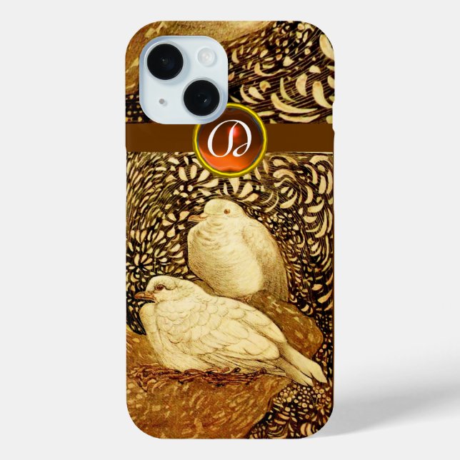 WEISSE DOVEN IN BROWN SEPIA, GEM STONE MONOGRAM Case-Mate iPhone HÜLLE (Rückseite)