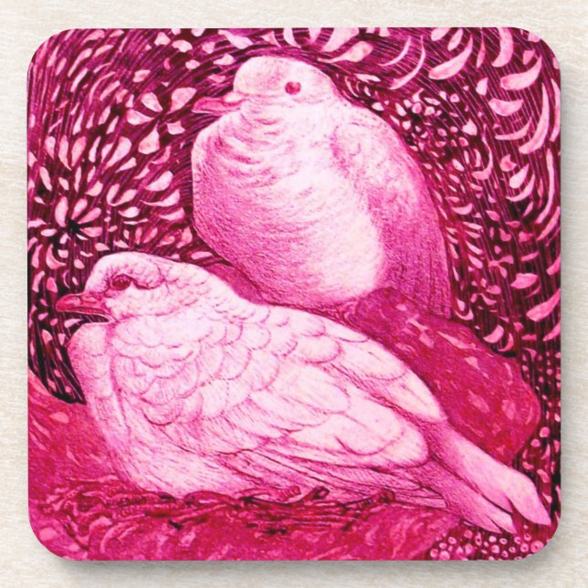WEISSE DOVEN IN PINK , FUCHSIA GETRÄNKEUNTERSETZER (Vorderseite)