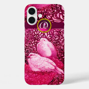 WEISSE DOVEN IN PINK FUCHSIA MONOGRAM iPhone 16 PLUS HÜLLE