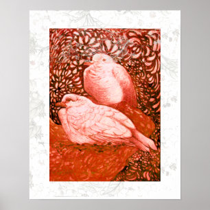 WEISSE DOVEN IN ROT POSTER