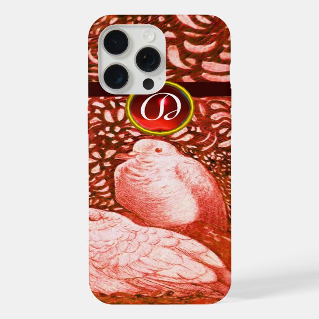 WEISSE DOVEN IN ROTEM MONOGRAM iPhone HÜLLE (Rückseite)