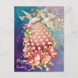 WEISSE DOVEN, OSTEREI UND PINK BLUME IN BLAU FEIERTAGSPOSTKARTE
