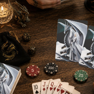 Weiße-Drachen-Frau Fantasy Nordlichter Spielkarten