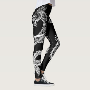 Weiße Drachen personifizieren Hintergrund-Farbe Leggings
