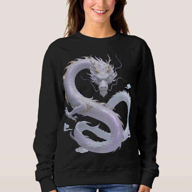 Weiße Drachenkunst | Mythische Fantasy-Ästhetik |  Sweatshirt (Vorderseite)