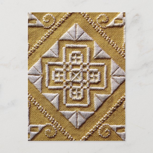 Weiße DRUCKstickerei 1 auf Leinenbezug Postkarte (Vorderseite)