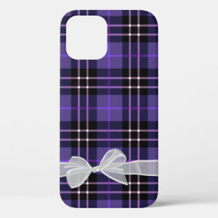 Weiße durchsichtige Schleife auf violettem Tartan- Case-Mate iPhone Hülle