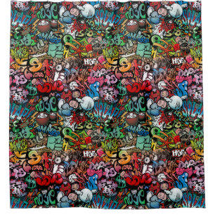 Weiße dynamische Straßenkunst Graffiti-Kunstmust Duschvorhang