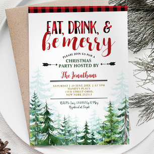 Weiße Eat, Drink and Be Merry Weihnachtsfeier Einladung