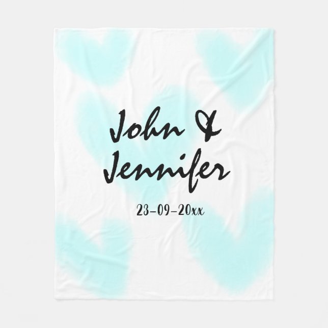 weiße einfache minimale Textstil-Hochzeit blaues H Fleecedecke (Vorderseite)