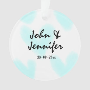 weiße einfache minimale Textstil-Hochzeit blaues H Ornament