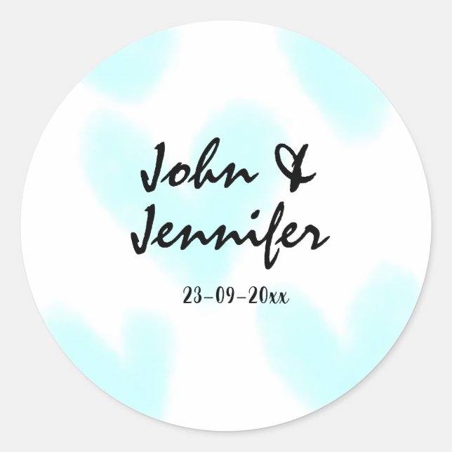 weiße einfache minimale Textstil-Hochzeit blaues H Runder Aufkleber (Vorderseite)