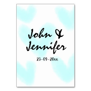 weiße einfache minimale Textstil-Hochzeit blaues H Tischnummer