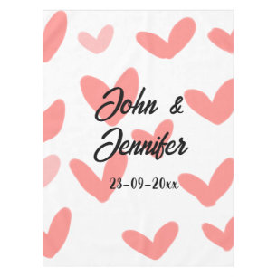 weiße einfache minimale Textstil-Hochzeit rotes He Tischdecke