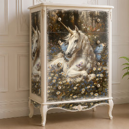 Weiße Einhorn Blaue Butterfly Weide Blumenfantasie Seidenpapier