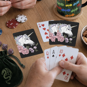 Weiße Einhorn-Blume Rosa Schwarz Spielkarten