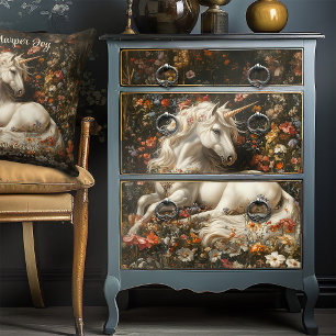 Weiße Einhorn Flora Wiese Fantasy Fairytale Seidenpapier