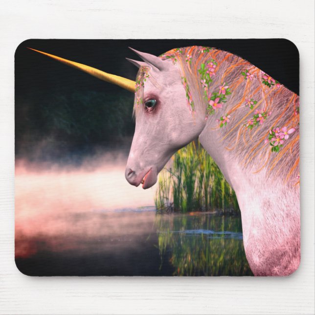 Weiße Einhorn in neugieriger Fantasie Kunst Mousepad (Vorne)