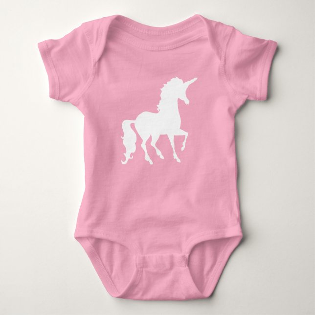 Weiße Einhorn-Silhouette Schönes Whimsical Baby Strampler (Vorderseite)
