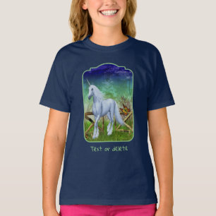 Weiße Einhorn-Waldtor-Fantasie-Pferdekunst  T-Shirt