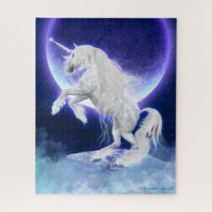 Weiße Einhornzucht auf dem Mond Puzzle